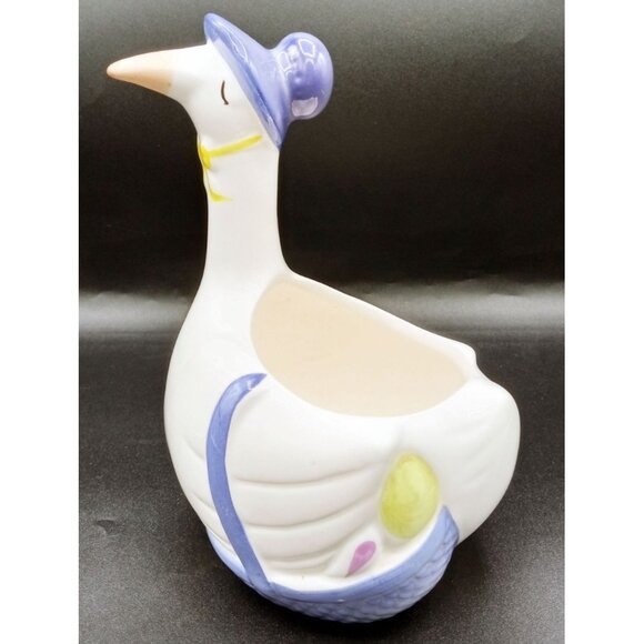 FTDA Ceramic Goose Planter Blue Hat & Yellow Bow Vintage 1986 ROC 7.25 Inches - Picture 3 of 16